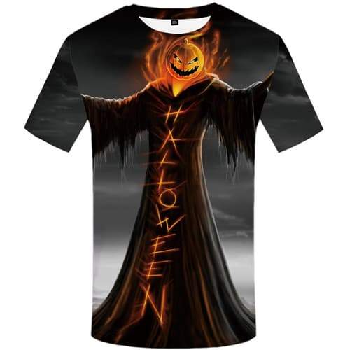 Halloween T-shirt Men Skull Tshirts Novelty Pumpkin T-shirts Graphic Cosplay Tshirts Casual Ghost Tshirts Cool Short Sleeve - KYKU