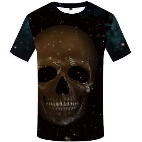 Skull T shirts Men Galaxy Space Tshirt Anime Black T-shirts Graphic Punk Tshirts Novelty Skeleton Shirt Print Short Sleeve - KYKU
