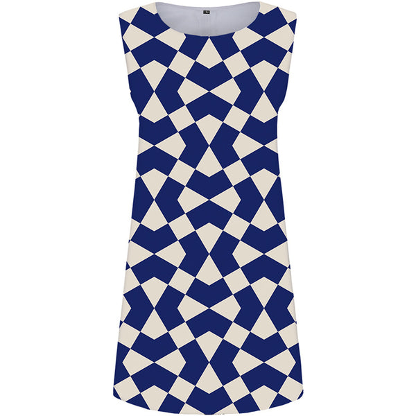 Lattice Dress Women Harajuku Korean Style Retro Party Geometry 3d Print Blue Vestido Sexy Womens Clothing Elegant