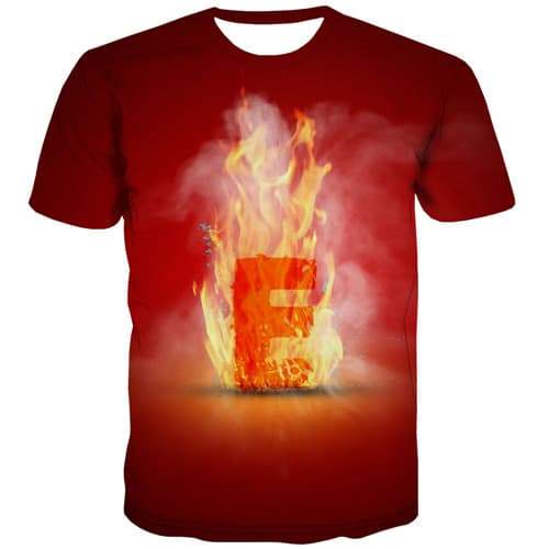 Letter T-shirt Men Flame Tshirt Printed Red Tshirts Novelty Fire Shirt Print Gothic T-shirts Graphic Short Sleeve Hip hop Unisex - KYKU