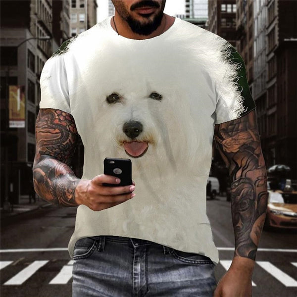 
Little White dog t shirts Puppy Cute animal clothing man art costume Casual big Smart dogs
                