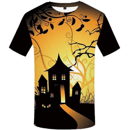 Halloween T-shirt Men Yellow T-shirts 3d Cosplay Tshirts Casual Party T-shirts Graphic Psychedelic Tshirts Cool Short Sleeve - KYKU