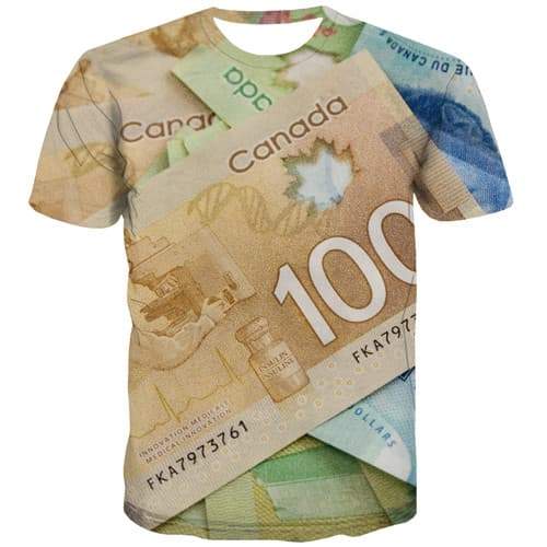 Money T-shirt Men Canada Tshirt Anime Canadian Dollar T-shirts 3d Maple Leaf Tshirts Cool Harajuku Tshirts Novelty Short Sleeve - KYKU