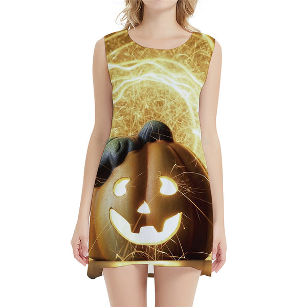 Pumpkin Dress Women Halloween Korean Style Psychedelic Ladies Dresses Flame 3d Print Harajuku Office Womens Clothing Tassel