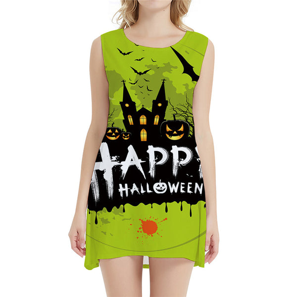 Halloween Dress Women Pumpkin Boho Graffiti Ladies Dresses Party Short Harajuku Korean Style Womens Clothing Summer