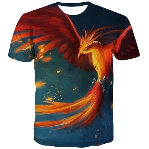Flame T shirts Men Bird Tshirt Printed Harajuku Tshirts Novelty Funny T-shirts 3d War T-shirts Graphic Short Sleeve Fashion - KYKU