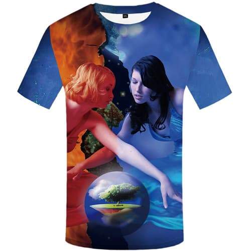 Yinyang T-shirt Men Character Tshirt Anime Flame T-shirts Graphic Harajuku Tshirt Printed Splice T shirts Funny Short Sleeve - KYKU