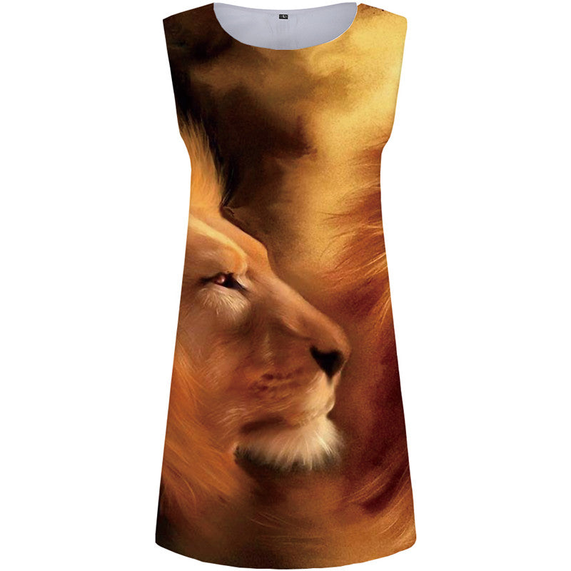 Lion Dresses Women Animal 3d Print Fantasy Sundress Graffiti Halter Sleeveless Art Vestido Sexy Womens Clothing Party