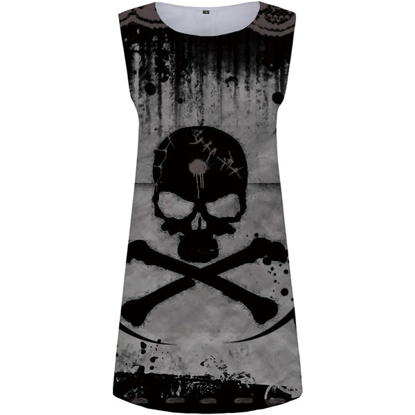 Skull Dress Women Skeleton Boho Gray Beach Ink Party Gothic Sexy Womens Clothing Casual