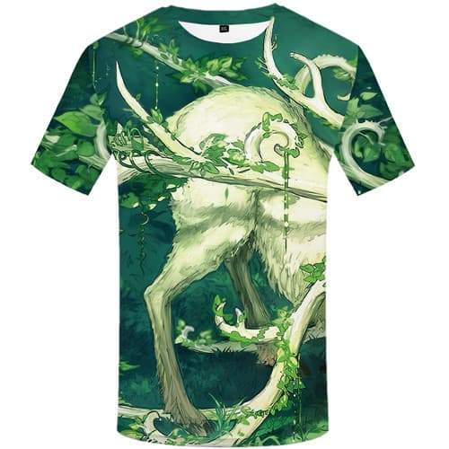 Deer T-shirt Men Animal T shirts Funny Forest Tshirts Cool Leaf Tshirt Anime Harajuku Tshirts Novelty Short Sleeve Hip hop - KYKU