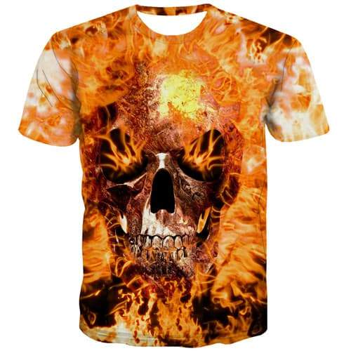 Skull T-shirt Men Flame T shirts Funny Skeleton T-shirts 3d Punk Shirt Print Gothic Tshirts Novelty Short Sleeve Hip hop Men - KYKU