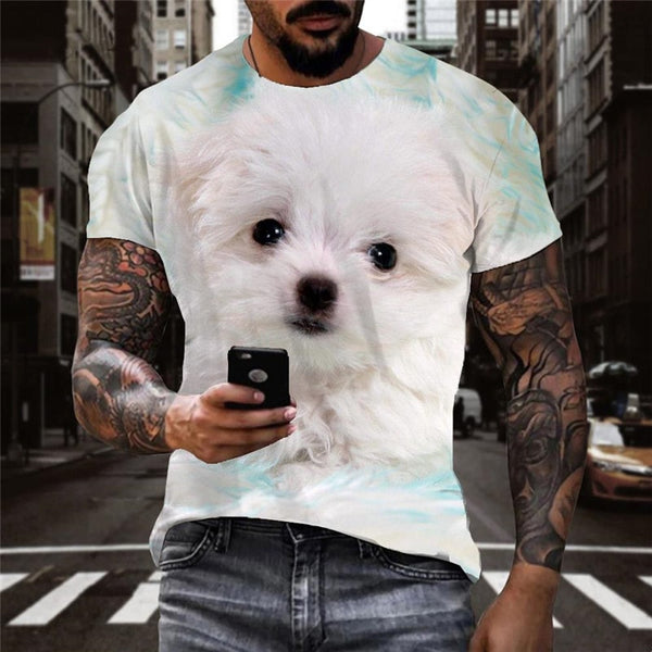 
shirt Little White dog Puppy Cute Pets 3D tshirt Casual art costume man big Smart dogs
                