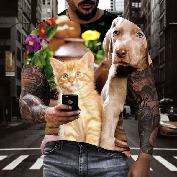 
animal t shirt docile pets top tee men art costume Cool cat and dog
                