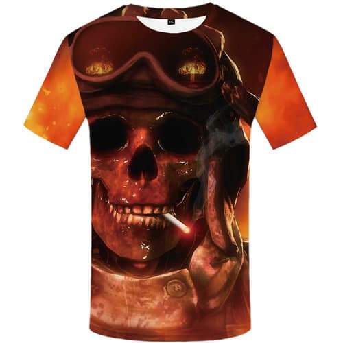 Skull T shirts Men Military T-shirts Graphic Flame Shirt Print Smoke T shirts Funny Gothic Tshirts Casual Short Sleeve - KYKU