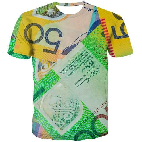 Australian Dollar T-shirt Men Money Tshirt Anime Graffiti Tshirts Cool Colorful T shirts Funny Harajuku T-shirts 3d Short Sleeve - KYKU