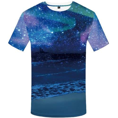 Coconut Tree T-shirt Men Galaxy Space Shirt Print Aurora Tshirts Cool Ocean T-shirts 3d Hawaii Tshirts Novelty Short Sleeve - KYKU