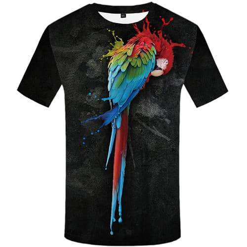 Parrot T-shirt Men Colorful Tshirts Casual Animal T shirts Funny Graffiti Tshirt Anime Black Tshirt Printed Short Sleeve - KYKU