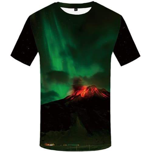 Northern Lights T-shirt Men Aurora Shirt Print Fire T-shirts 3d Mountain Tshirts Casual Gothic T shirts Funny Short Sleeve - KYKU