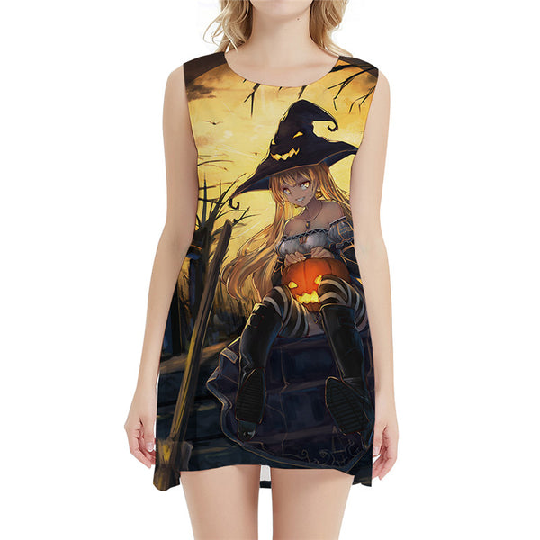 Halloween Dress Women Pumpkin Sexy Witch Boho Cosplay 3d Print Harajuku Ladies Dresses Womens Clothing Vintage