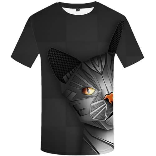 Cat T shirts Men Metal Tshirts Casual Gray Tshirt Printed Animal Tshirts Novelty Gothic T-shirts 3d Short Sleeve Punk Rock Mens - KYKU