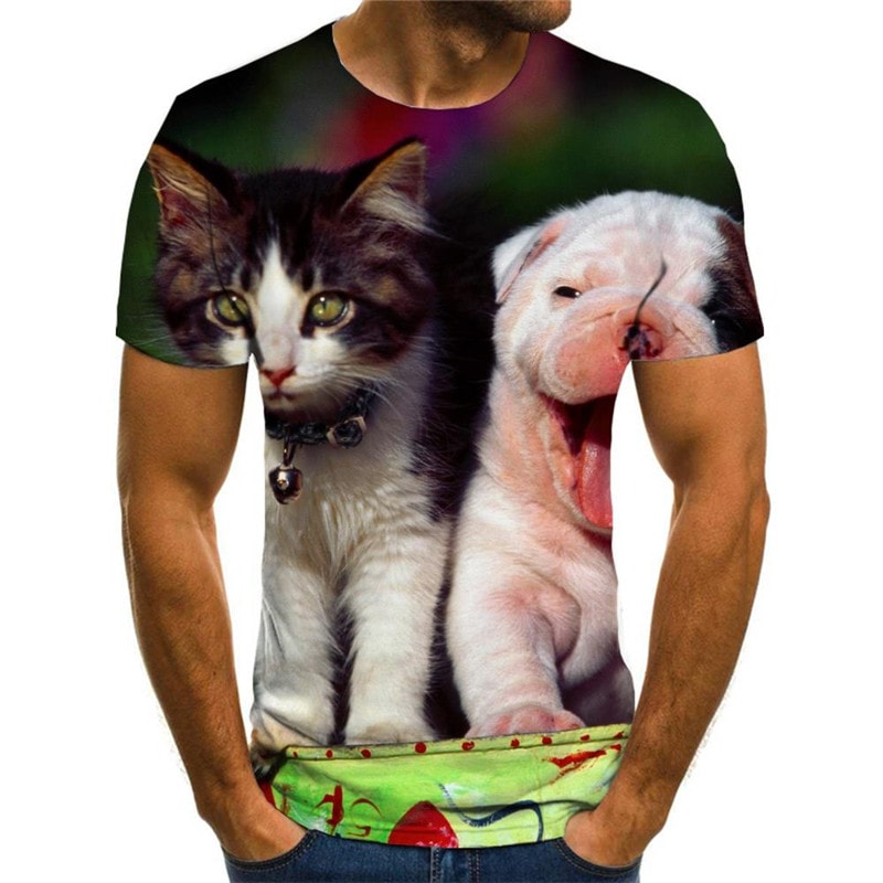tshirt animal shirt tee docile pets men cat and dog art costume Cool
