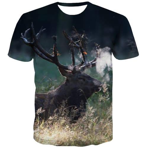 Deer T shirts Men Animal Shirt Print Elk Tshirts Novelty Harajuku Tshirt Anime Hip Hop Tshirts Casual Short Sleeve T shirts Men - KYKU