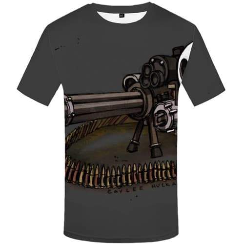 Gun T shirts Men War Tshirts Novelty Skull T-shirts 3d Cartoon Tshirts Cool Metal T shirts Funny Short Sleeve Full Print Men Tee - KYKU