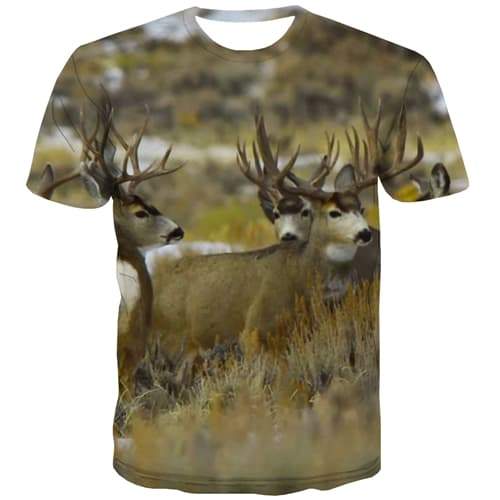 Elk T-shirt Men Animal Tshirts Novelty Funny Tshirts Cool Lovely T-shirts 3d Deer T-shirts Graphic Short Sleeve summer Unisex - KYKU