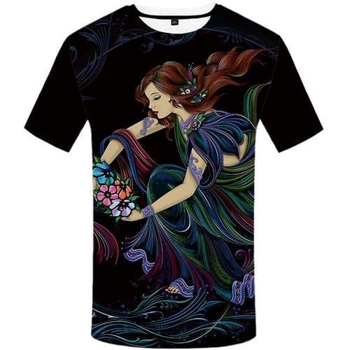 Character T-shirt Men Flower T-shirts Graphic Colorful T shirts Funny Black Tshirt Printed Harajuku Tshirts Cool Short Sleeve - KYKU