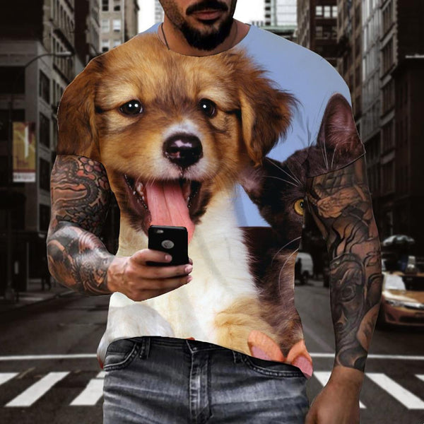 
tshirt animaldocile pets Funny 3D t shirtCasual men cat and dog art costume
                