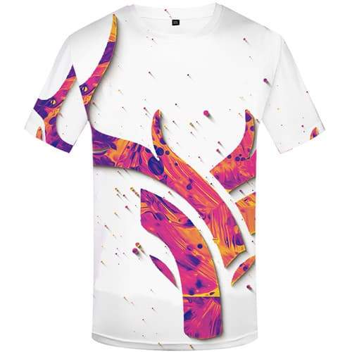 Deer T-shirt Men Animal T-shirts 3d Graffiti Tshirts Casual Ink Tshirt Printed White Tshirts Cool Short Sleeve Fashion Men/women - KYKU