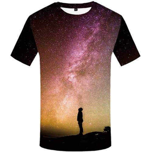 Galaxy Space T shirts Men Nebula T shirts Funny Mountain T-shirts Graphic Character Tshirts Cool Harajuku Tshirts Casual - KYKU