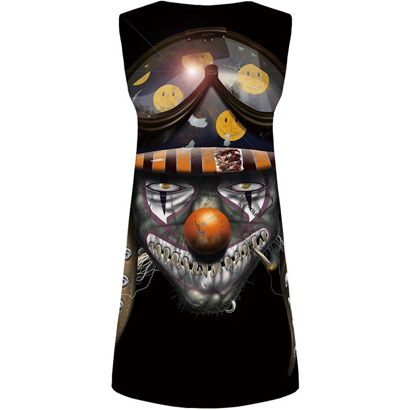Clown Dresses Women Galaxy Space Vestido Sexy Skull Halter Sleeveless Smoke Sundress Black Ladies Dresses Womens Clothing Club