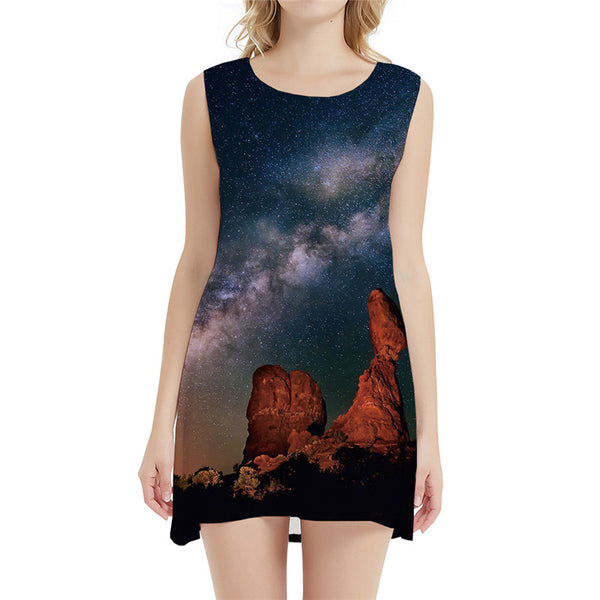 Galaxy Dress Women Nebula Korean Style Space Tank Mountain Short Gothic Beach Womens Clothing Casual