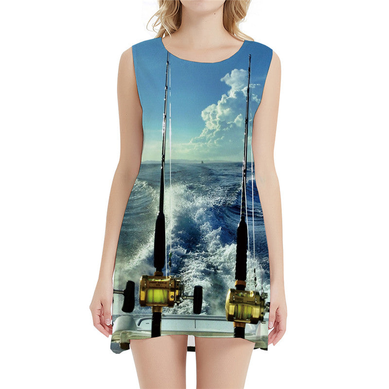 Fish Dress Women Tracksuits Sexy Wave Vestido Sexy Fisherman Party Fishing Office Womens Clothing Elegant