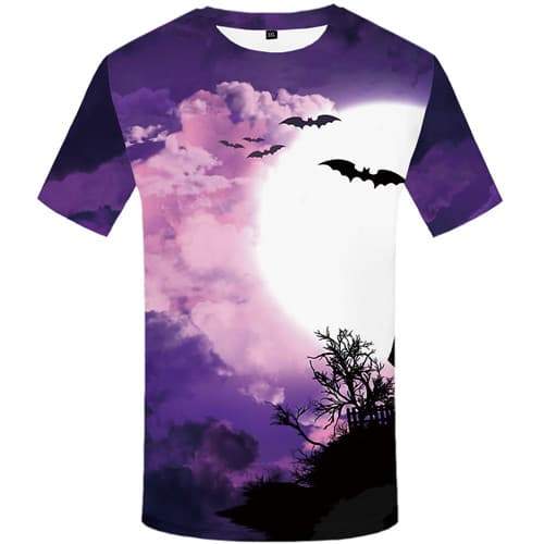 Halloween T shirts Men Moon Tshirts Casual Cloud T-shirts Graphic Bat T-shirts 3d Funny Tshirt Printed Short Sleeve T shirts - KYKU