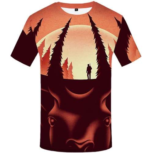 Deer T-shirt Men Animal T shirts Funny Forest Tshirts Casual Moon T-shirts 3d Art Tshirt Anime Short Sleeve Full Print Men/women - KYKU