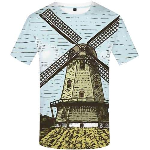 Windmill T-shirt Men Cartoon T-shirts Graphic Netherlands Shirt Print Novel Tshirts Novelty Vintage Tshirts Cool Short Sleeve - KYKU