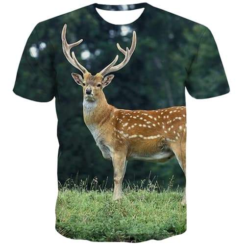 Deer T shirts Men Christmas T-shirts 3d Animal T shirts Funny Elk Shirt Print Funny T-shirts Graphic Short Sleeve Hip hop Unisex - KYKU