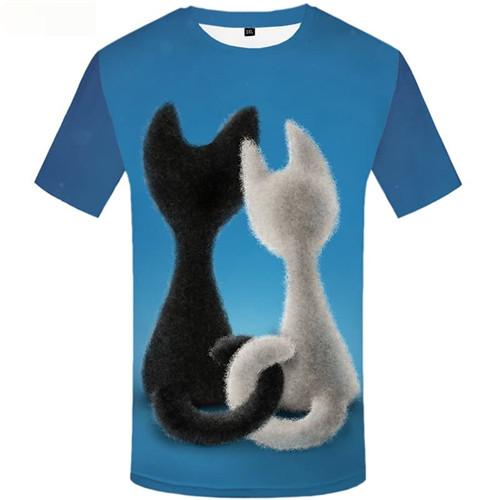 Cat T shirts Men Love Tshirt Printed Animal Tshirts Novelty Black And White T-shirts 3d Blue Tshirts Casual Short Sleeve