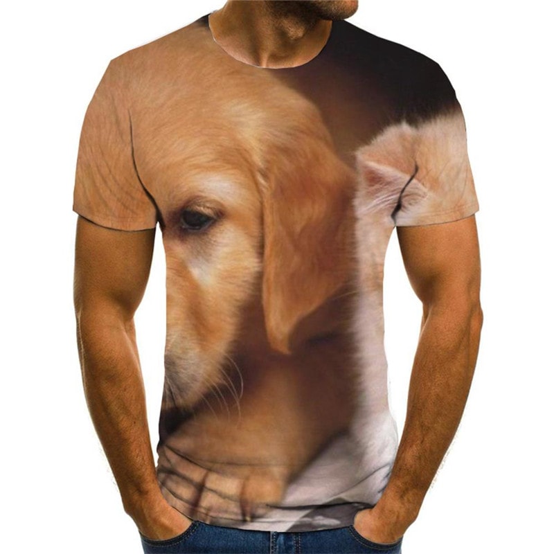 tshirt animal docile pets Funny 3D t shirt Casual men cat and dog art costume