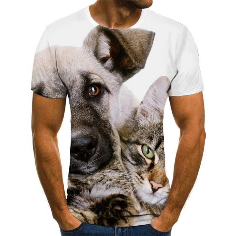 tshirt animal tee top docile pets art costume men cat and dog Cool