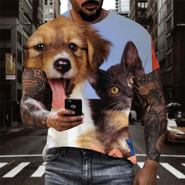 
animal tshirt docile pets shirt tee men cat and dog Cool art costume
                