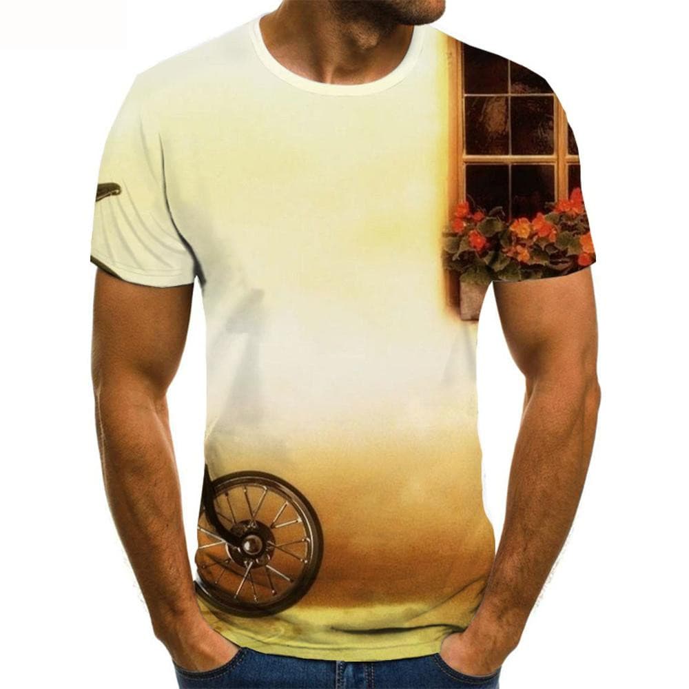 Bicycle T shirt Men Flower Tshirt Printed Art Funny T shirts Street T-shirts 3d