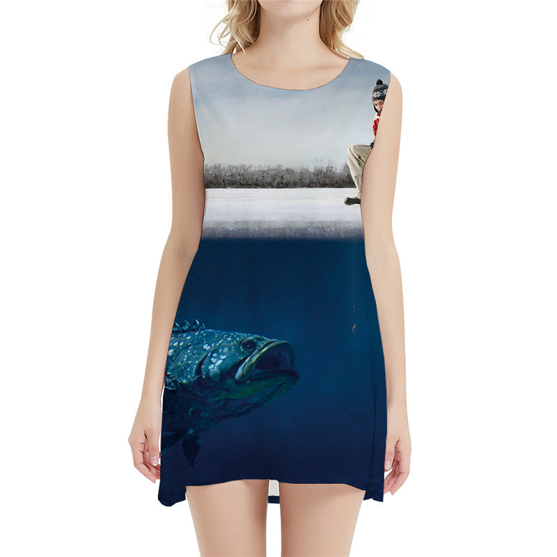 Fish Dress Women Animal Tank Funny Beach Fisherman Ladies Dresses Fishinger Vestido Sexy Womens Clothing Casual