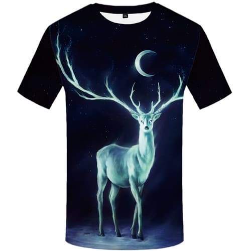 Elk T shirts Men Deer Tshirts Novelty Animal Tshirt Anime Galaxy Space Tshirts Cool Moon Tshirt Printed Short Sleeve Fashion - KYKU