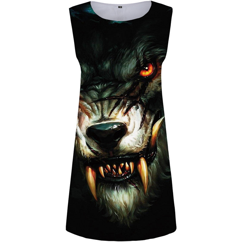 Wolf Dress Women Blood Tank War Beach Animal Ladies Dresses Black Vestido Sexy Womens Clothing Elegant