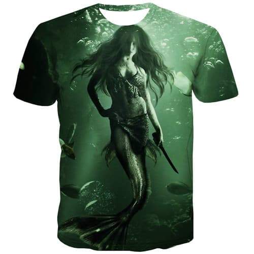 Anime T shirts Men Mermaid Tshirts Casual Animal T shirts Funny Sea Tshirt Printed Green Tshirts Cool Short Sleeve summer - KYKU