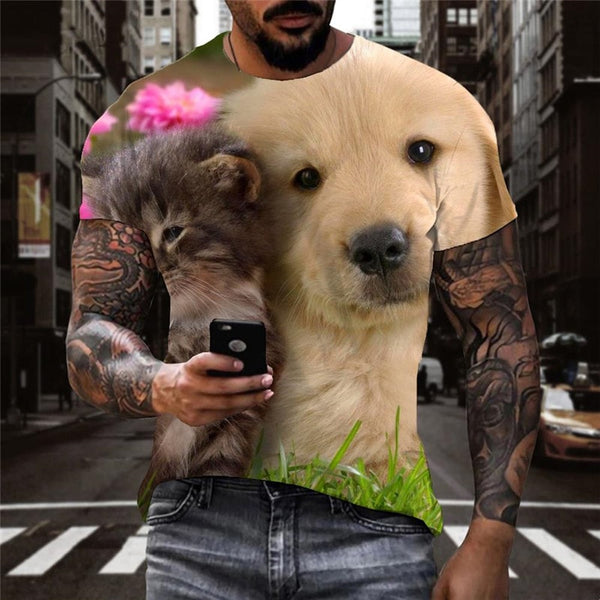 
shirt animal docile pets Cool Casual art costume men cat and dog
                