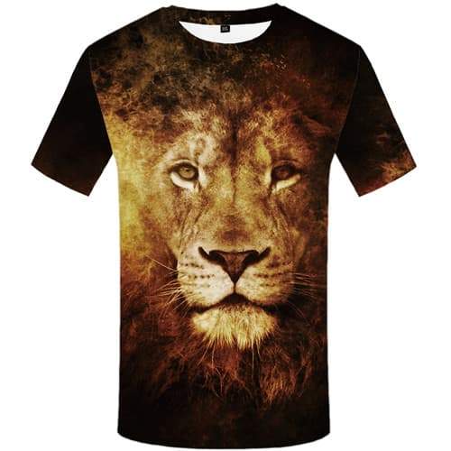 Lion T shirts Men Flame Shirt Print Animal Tshirt Printed Gothic Tshirts Cool Short Sleeve Full Print Men/women Tee Top - KYKU